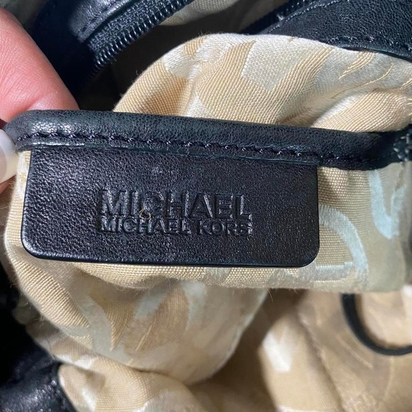 Michael Kors Black Studded Leather Shoulder Bag – Gold Chain Strap Slouchy Tote - Picture 6 of 7